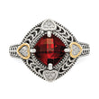 Shey Couture Sterling Silver with 14K Accent Antiqued Diamond and Checkerboard Cushion Garnet Ring - Birthstone Company