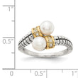 Shey Couture Sterling Silver with 14K Accent Antiqued 5.5-6mm Freshwater Cultured Pearl and Diamond By-PaSterling Silver Ring - Birthstone Company