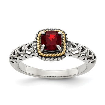 Shey Couture Sterling Silver with 14K Accent Antiqued Cushion Garnet Ring - Birthstone Company