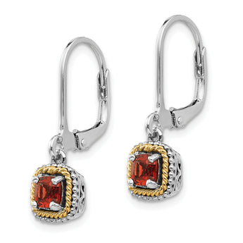 Sterling Silver Garnet Earrings with 14K Gold Accents