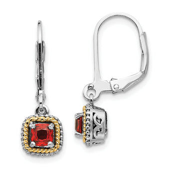 Sterling Silver Garnet Earrings with 14K Gold Accents