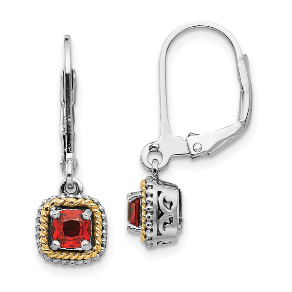 Sterling Silver Garnet Earrings with 14K Gold Accents