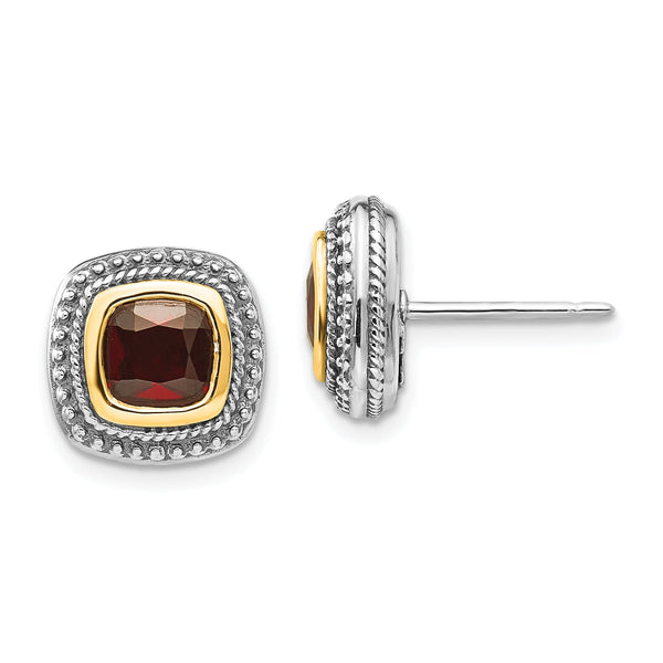 Shey Couture Sterling Silver 14K Accented Cushion Garnet Earrings