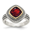 Shey Couture Sterling Silver with 14K Accent Antiqued Cushion Bezel Garnet Ring - Birthstone Company