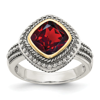 Shey Couture Sterling Silver with 14K Accent Antiqued Cushion Bezel Garnet Ring - Birthstone Company