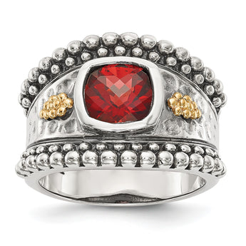 Shey Couture Sterling Silver with 14K Accent Antiqued Cushion Bezel Garnet Ring - Birthstone Company