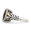 Shey Couture Sterling Silver with 14K Accent Antiqued Cushion Amethyst Ring - Birthstone Company