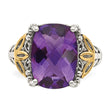 Shey Couture Sterling Silver with 14K Accent Antiqued Cushion Amethyst Ring - Birthstone Company