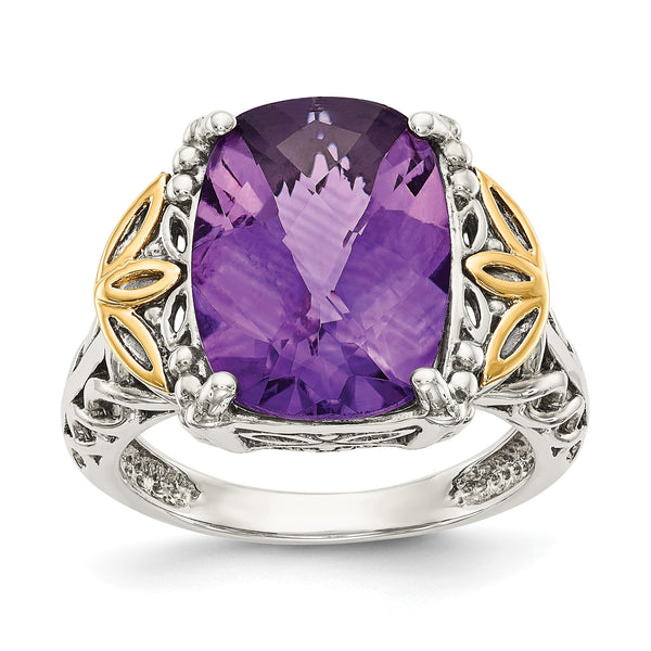 Shey Couture Sterling Silver with 14K Accent Antiqued Cushion Amethyst Ring - Birthstone Company