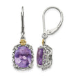 925 Silver 14K Gold Accent Amethyst Dangle Earrings - Birthstone Company