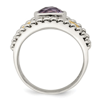 Shey Couture Sterling Silver with 14K Accent Antiqued Checkerboard-cut Cushion Bezel Amethyst Ring - Birthstone Company