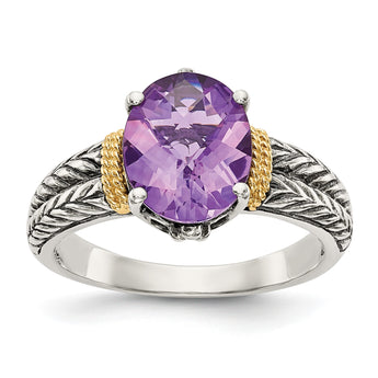 Shey Couture Sterling Silver with 14K Accent Antiqued Oval Amethyst Ring - Birthstone Company