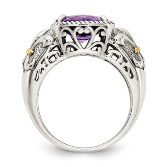 Shey Couture Sterling Silver with 14K Accent Antiqued Cushion Amethyst Ring - Birthstone Company