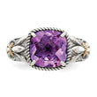 Shey Couture Sterling Silver with 14K Accent Antiqued Cushion Amethyst Ring - Birthstone Company