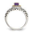 Shey Couture Sterling Silver with 14K Accent Antiqued Cushion Amethyst Ring - Birthstone Company