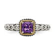 Shey Couture Sterling Silver with 14K Accent Antiqued Cushion Amethyst Ring - Birthstone Company