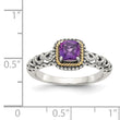 Shey Couture Sterling Silver with 14K Accent Antiqued Cushion Amethyst Ring - Birthstone Company