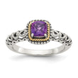 Shey Couture Sterling Silver with 14K Accent Antiqued Cushion Amethyst Ring - Birthstone Company