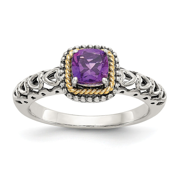 Shey Couture Sterling Silver with 14K Accent Antiqued Cushion Amethyst Ring - Birthstone Company