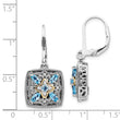 Sterling Silver 14K Gold Leverback Earrings with Antiqued Diamond and Blue Topaz - Birthstone Company