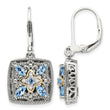 Sterling Silver 14K Gold Leverback Earrings with Antiqued Diamond and Blue Topaz - Birthstone Company
