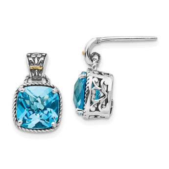 Sterling Silver & 14K Gold Blue Topaz Dangle Earrings