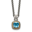 Shey Couture Sterling Silver with 14K Accent 18 Inch Antiqued Cushion Blue Topaz Necklace
