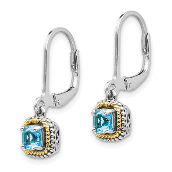 Sterling Silver 14K Gold Blue Topaz Dangle Earrings