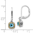 Sterling Silver 14K Gold Blue Topaz Dangle Earrings