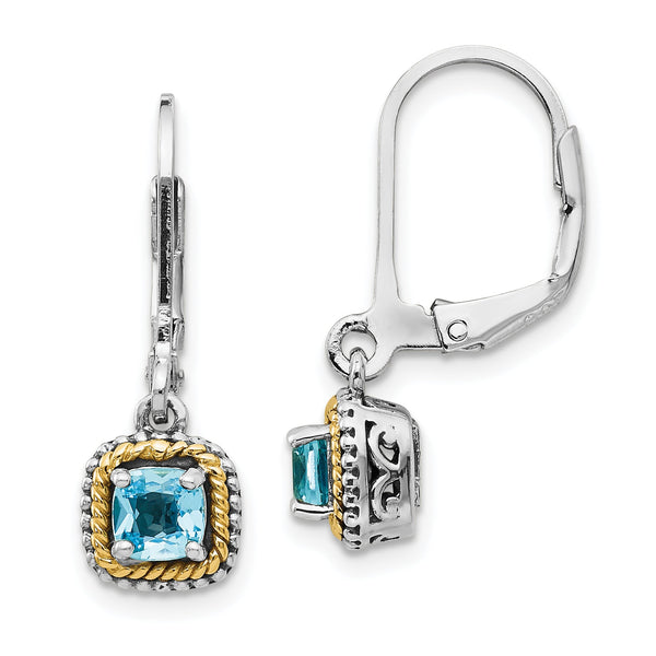 Sterling Silver 14K Gold Blue Topaz Dangle Earrings