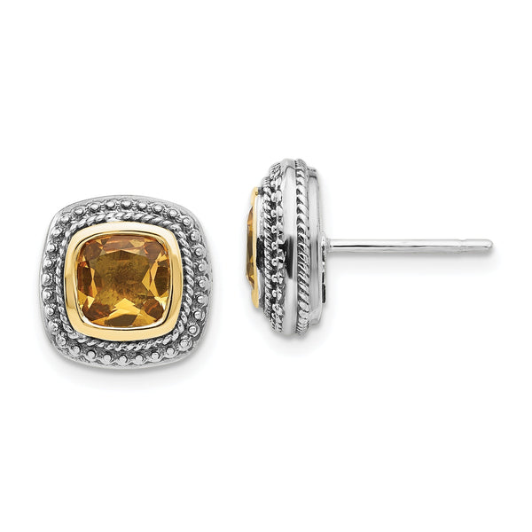 Sterling Silver and 14K Gold Citrine Cushion Earrings