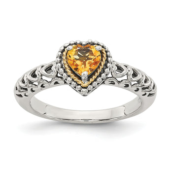 Shey Couture Sterling Silver with 14K Accent Antiqued Heart Citrine Ring - Birthstone Company