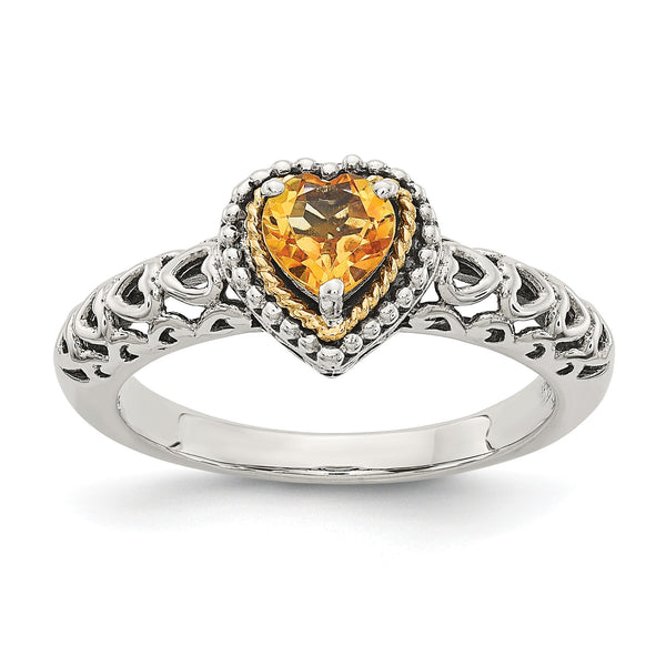 Shey Couture Sterling Silver with 14K Accent Antiqued Heart Citrine Ring - Birthstone Company
