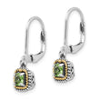 Sterling Silver and 14K Gold Antiqued Peridot Leverback Earrings