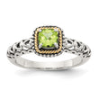Shey Couture Sterling Silver with 14K Accent Antiqued Cushion Peridot Ring - Birthstone Company