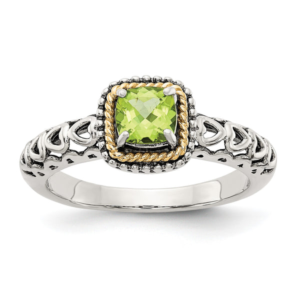 Shey Couture Sterling Silver with 14K Accent Antiqued Cushion Peridot Ring - Birthstone Company