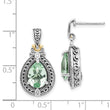 Antiqued Sterling Silver and 14K Gold Green Quartz and Diamond Dangle Earrings