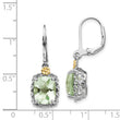 Green Quartz Cushion Leverback Earrings in Sterling Silver, 10x8mm