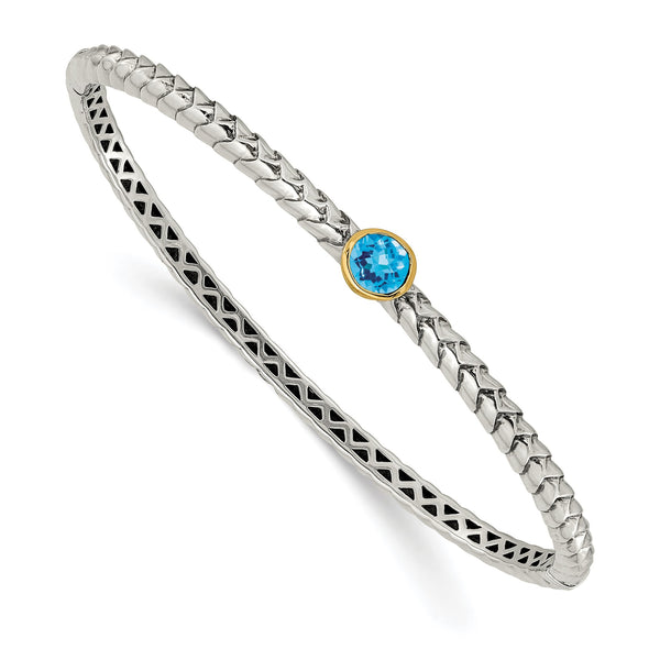 : Sterling Silver & 14K Gold Blue Topaz Bangle Elegant Vintage Style - Birthstone Company