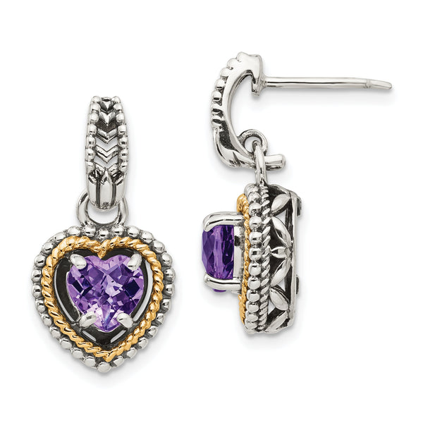 Shey Couture Sterling Silver 14K Gold Amethyst Heart Dangle Earrings