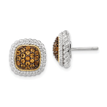 Sterling Silver 14K Gold Citrine Cluster Earrings with Black Rhodium Finish