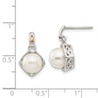 Sterling Silver 14K Gold Accented Pearl and Diamond Dangle Earrings