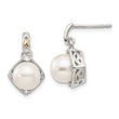 Sterling Silver 14K Gold Accented Pearl and Diamond Dangle Earrings