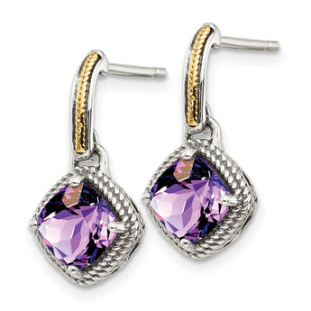 Sterling Silver & 14K Gold Amethyst Dangle Earrings
