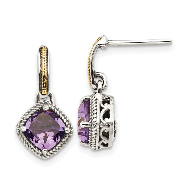 Sterling Silver & 14K Gold Amethyst Dangle Earrings