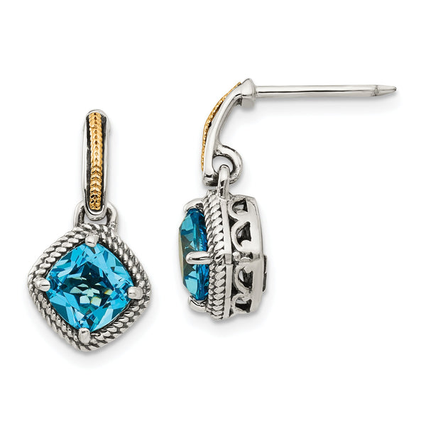 Sterling Silver 14K Gold Swiss Blue Topaz Dangle Earrings