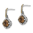 14K Cushion Smoky Quartz Dangle Earrings in Sterling Silver, 6mm