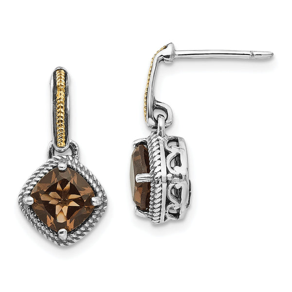 14K Cushion Smoky Quartz Dangle Earrings in Sterling Silver, 6mm