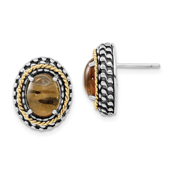 Sterling Silver 14K Gold Citrine Oval Earrings