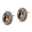 Smoky Quartz Stud Earrings in Sterling Silver with Antique, 10x8mm